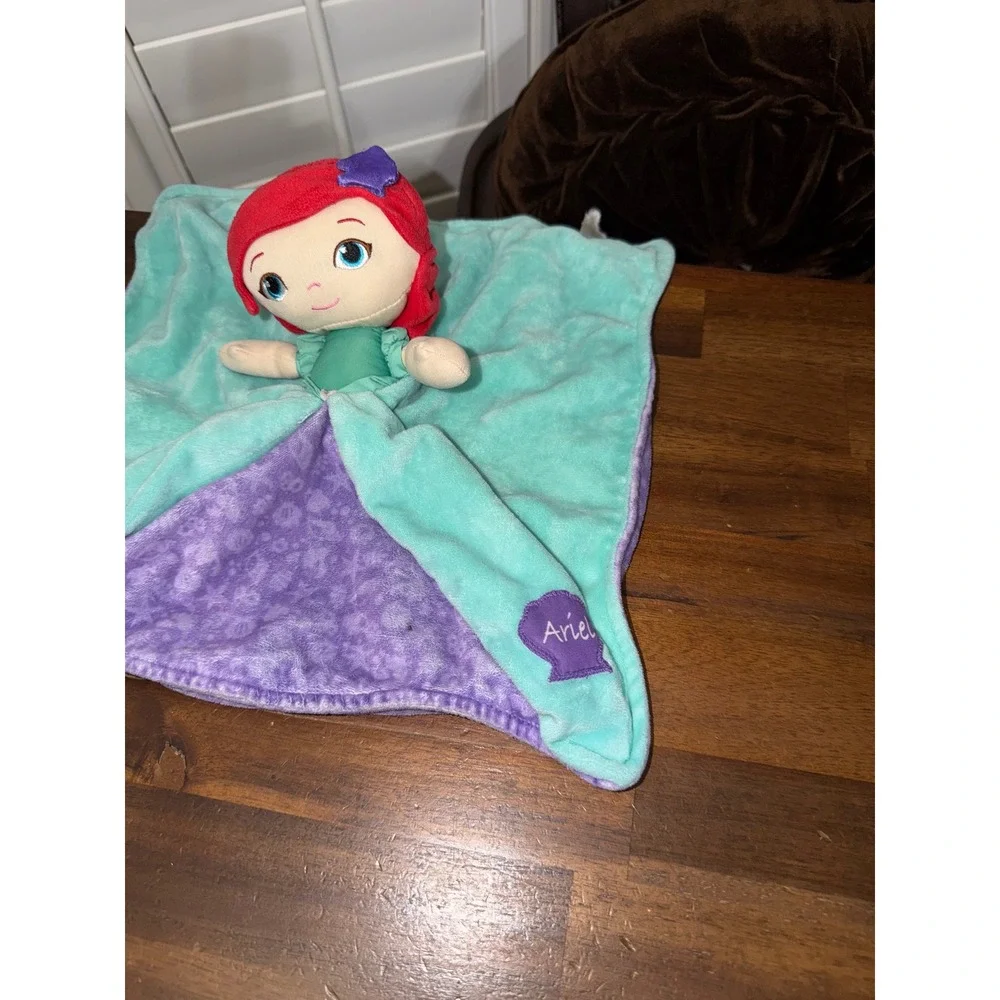 Disney Baby Ariel Little Mermaid Plush Security Blanket Lovie Teal Purple Shell
